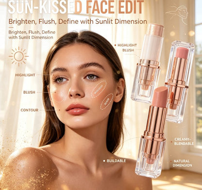 3-Color Cream Blush & Highlighter Stick Set - Waterproof Shimmer Makeup with Brush for Daily & Party Glow