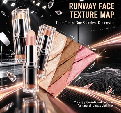 3-Color Cream Blush & Highlighter Stick Set - Waterproof Shimmer Makeup with Brush for Daily & Party Glow